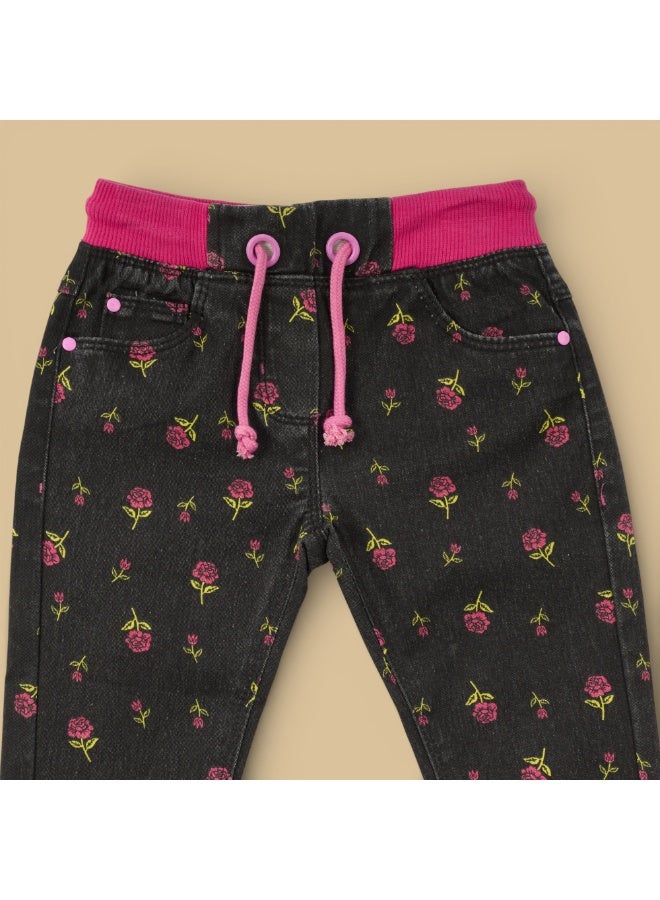 MARWAN Girls All Over Print Twill Long Pants with Elastic Waist and Drawstring - Image 2